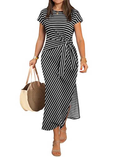 ANRABESS Womens Summer Wrinkle-Free Maxi Dress - color: Black White Stripe, size: Medium