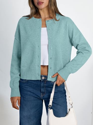 LILLUSORY Womens Lightweight Cardigan Cropped Knit Fall Cute Sweaters 2026 - color: Aqua, size: Medium