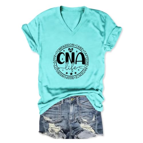 Nurse V Neck T Shirts for Women, Certified Nursing Assistant Tshirt - color: Aqua Blue, size: X-Large