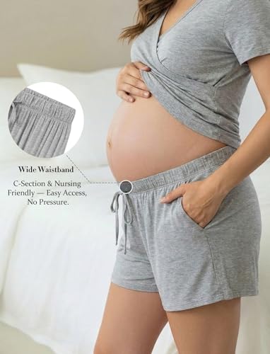 PATPAT 3-Piece Maternity Nursing Pajamas, Womens Lounge Set with Pockets - color: Heather Gray, size: XX-Large