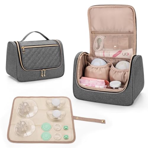 LUXJA Wearable Breast Pump Bag with a Waterproof Mat, Gray - color: Gray