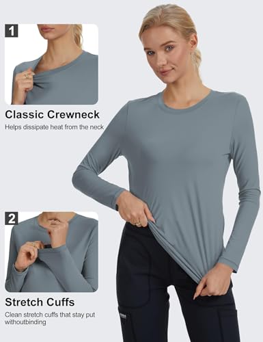 Women's Underscrub Long Sleeve Undershirt Stretch Sun Protection for Nurses - color: Grey, size: X-Small