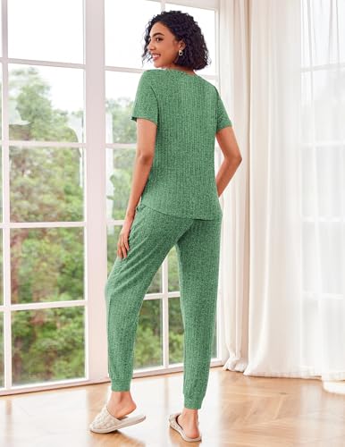Ekouaer Pajama Sets for Womens 2 Piece Jogger Pants Lounge Set - color: Green, size: Medium