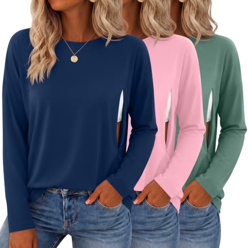 3 Pack Nursing Breastfeeding Tops - color: Dark Blue, Pink, Light Green, size: Small
