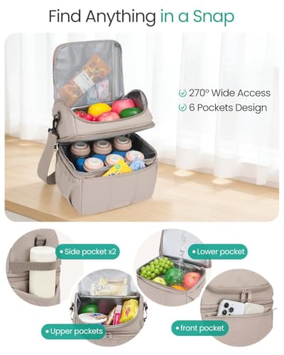 Breastmilk Cooler Bag, 12L Double Deck with Detachable Divider - color: Khaki-Line