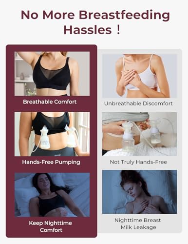 Momcozy Mesh Pumping Bra Hands Free, Plus Size Nursing Bras for Pumping - color: Black, size: Large