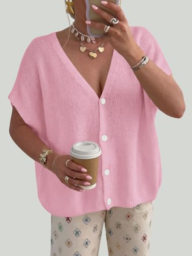 PRETTYGARDEN Womens 2026 Summer Oversized Cardigans Sweaters - color: Pink, size: Medium