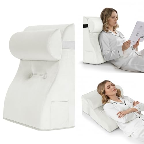 Daneey Reading Pillows for Sitting in Bed Adult Back Pillow for Sitting Up, Back Support Pillow for Bed, Foam Wedge Pillow for Neck, Lumbar, Back, White, 20 * 9 * 22IN, Velvet - color: White, size: 20 * 9 * 22 inches