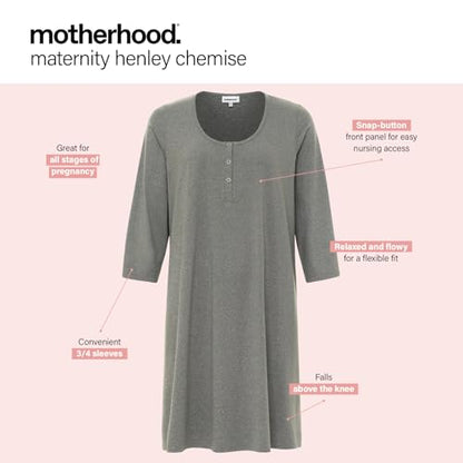 Motherhood Maternity Women's Sleep Henley - color: Heather Grey, size: Large