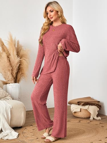 Kikibell Womens Sets 2 Piece Outfits Matching Lounge Set Cozy Knit Pajamas - color: Red, size: Large