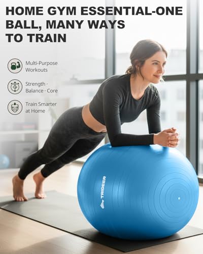 Trideer Yoga Ball for Exercise, Pregnancy, Exercise Ball, Pump Included - color: Sapphire blue, size: L(23-26ines/58-65cm)