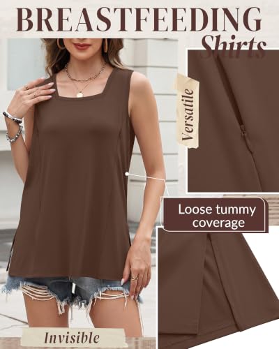3 Pack Women's Nursing Tank Shirts - color: Gray Green, Brown, Black, size: X-Large