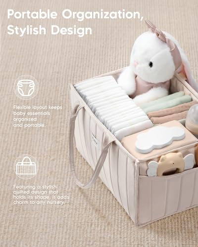 Maliton Baby Diaper Caddy Organizer with 2 Side Pockets, Portable, Beige - color: Beige