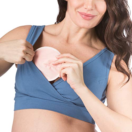 Fishers Finery Womens Wireless Maternity Nursing Bra; Nursing Pad Set Option - color: Moonlight Blue W/Pads, size: Small