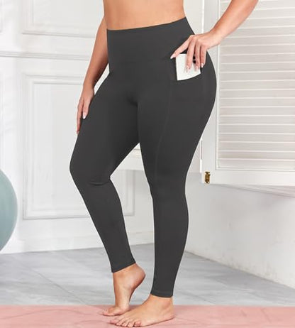 L-5XL Plus Size Butt Lifting Yoga Pants for Women with Pockets 25" - color: Grey, size: XX-Large Plus