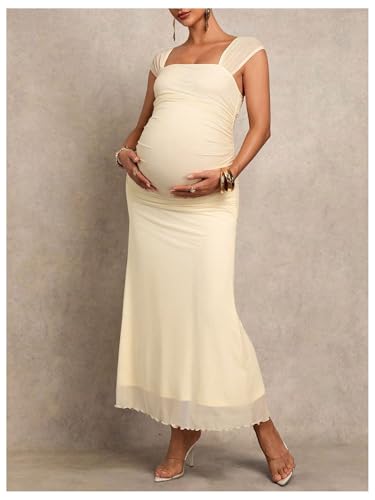 Floerns Women's Maternity Mesh Cap Sleeve Fishtail Long Pregnancy Dresses - size: XX-Large