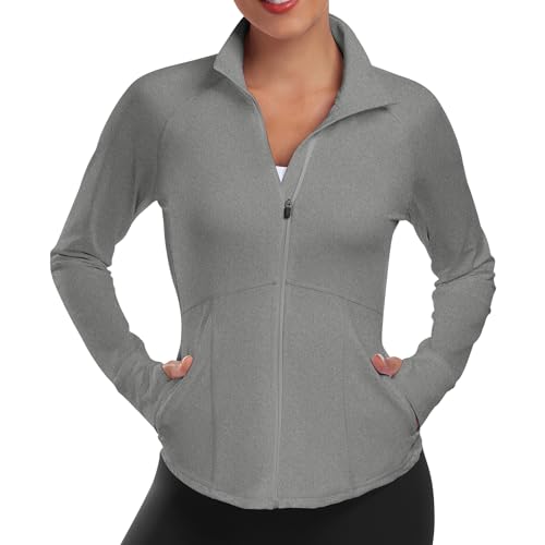 Women's Athletic Jackets Lightweight Workout Jackets Zip Up Running Jackets - color: Grey, size: Medium