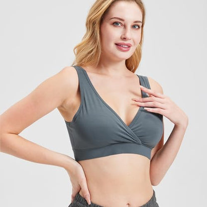 netdraw Women's Bamboo Viscose Nursing Sleep Bra - color: Slate Blue, size: Small