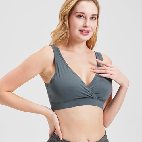 netdraw Women's Bamboo Viscose Nursing Sleep Bra - color: Slate Blue, size: Medium