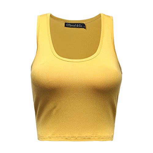 OThread & Co. Women's Basic Crop Tops Stretchy Casual Scoop Neck Sleeveless Crop Tank Top - color: Mustard, size: Medium