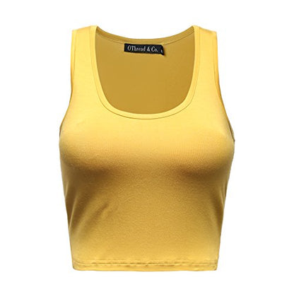 OThread & Co. Women's Basic Crop Tops Stretchy Casual Scoop Neck Sleeveless Crop Tank Top - color: Mustard, size: Medium