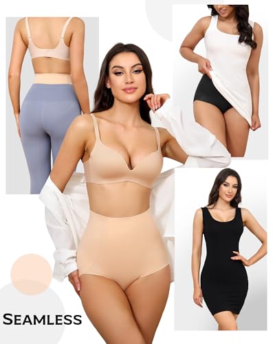 LEVAO Women's Tummy Control Underwear High Waisted Seamless Panties 4 Pack - color: Black,nude,reddish Brown,khaki, size: Small