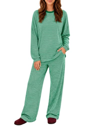 Sexyasasii Women's 2 Piece Striped Lounge Set Maternity Pajama Sets - color: Green, size: Medium