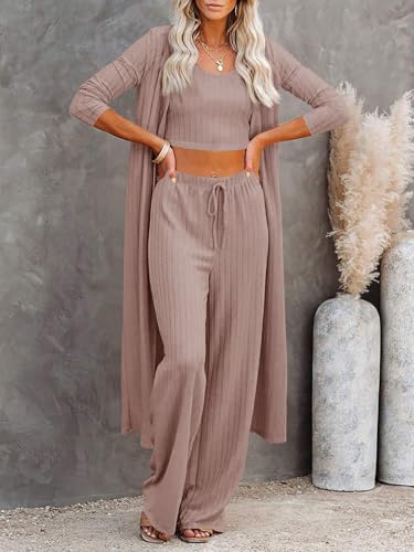 Fessceruna Womens 3 Piece Lounge Pajamas Sets Cute Vacation Matching Set - color: A-dusty Pink, size: X-Small