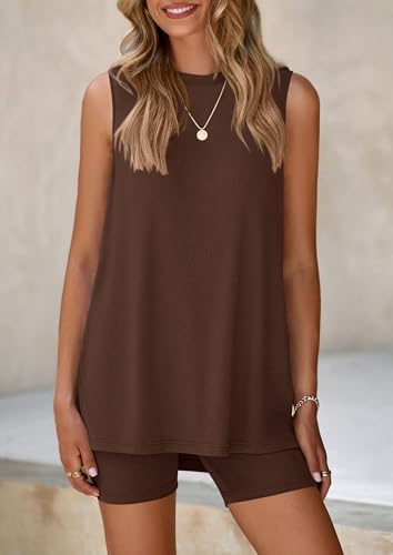 PRETTYGARDEN Lounge Sets for Women Matching 2 Piece Outfit - color: Light Coffee, size: Medium