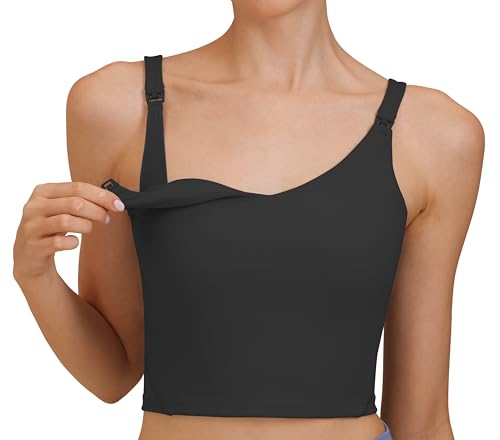 Nursing Tank Top for Breastfeeding Sports Bras - color: Black, size: X-Large