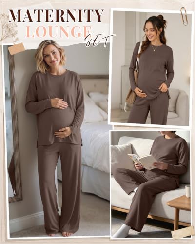 Riyiper Womens Oversized Maternity Pajama 2 Piece Set - color: Coffee, size: Large