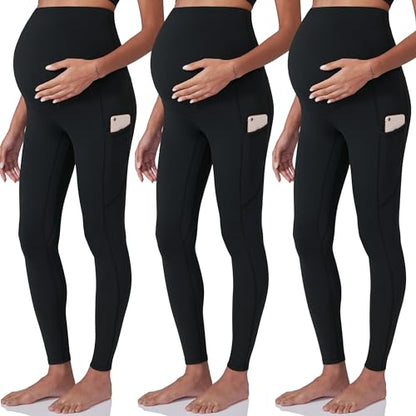 POSHDIVAH 3 Pack Women's Maternity Leggings Yoga Pants with Pockets - color: 3 Pack Black, size: X-Large