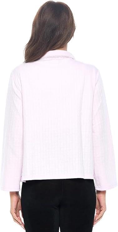 Casual Nights Women's Soft Bed Jacket, Button Front Long Sleeve Sleep Top with Pockets - color: Lilac Purple, size: Small