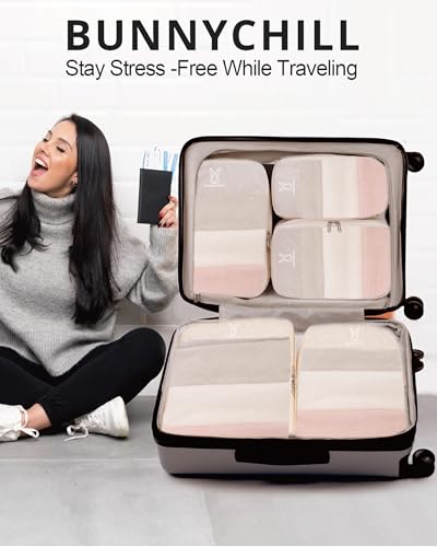 6/8 Set Space Saving Compression Packing Cubes Lightweight Packing Cube - color: Beige, size: 6 Pcs(XL,L,M*2,S,laundry bag)