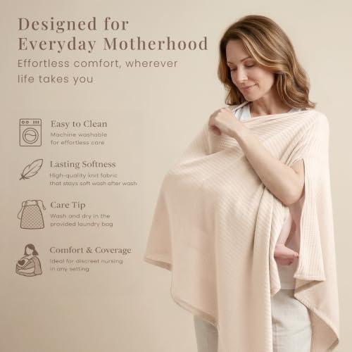 Konssy Nursing Cover for Breastfeeding, Soft Breathable Privacy Poncho - color: Beige
