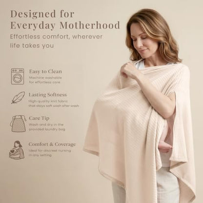 Konssy Nursing Cover for Breastfeeding, Soft Breathable Privacy Poncho - color: Beige