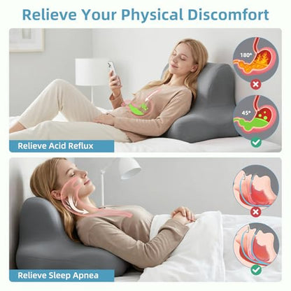 Memory Foam Support Wedge Pillow for Sleeping Reading Lying - color: Grey