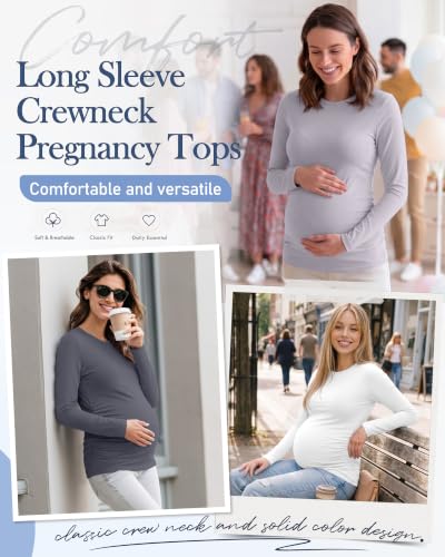 Locoowai 4 Pack Long Sleeve Maternity Underscrub Tops for Nurses - color: Black, White, Dark Gray, Light Gray, size: Medium