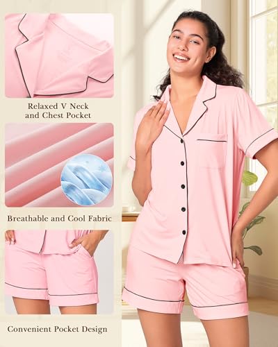 BAMBOO COOL Women's Pajama Set 2 Piece Button Down - color: D-wood Rose, size: XX-Large