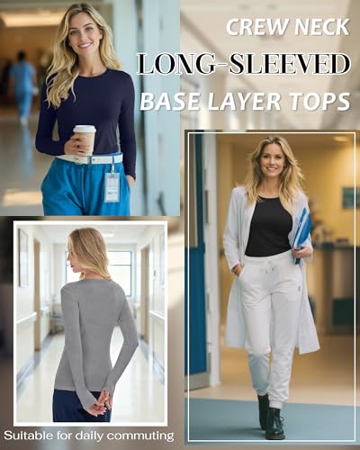 3 Pack Womens Long Sleeve Underscrub Shirts - color: Black, Light Gray, Navy Blue, size: XX-Large