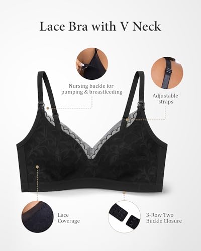 Hands Free Pumping Bra for Breastfeeding, Nursing Bra for Pumping, Comfortable Lace Pumping Bra, Breast Pump Bra - size: Medium