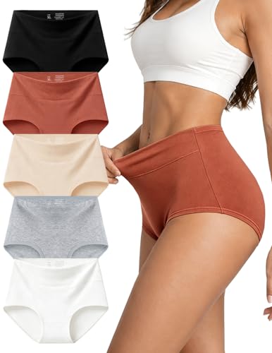 High Waisted Cotton Underwear for Women Full Coverage Panties - color: Mix1(pack-5), size: XX-Large