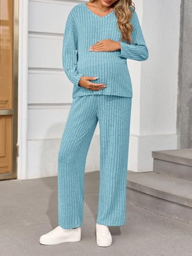 Yousify Womens Maternity Pajamas Sets 2 Piece Outfits - color: Blue, size: Large