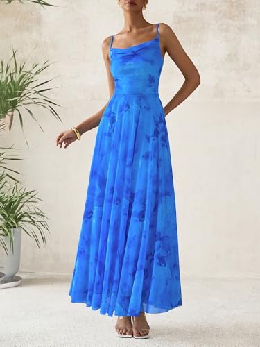 BTFBM Women Summer Maxi Dresses Elegant Wedding Guest Dress - color: Floral Blue, size: Medium