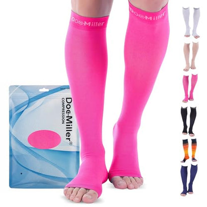 Doc Miller Open Toe Compression Socks 8-15 mmHg for Women & Men, 1 Pair - color: Pink, size: Small