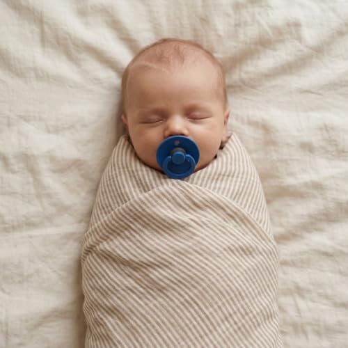 Swaddle Blanket, 100% Organic Cotton Muslin, 47"x47" Newborn - color: Natural Stripe