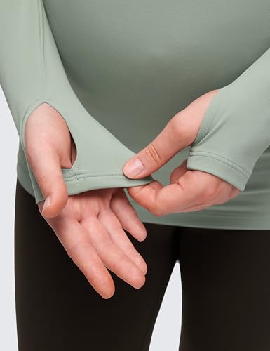 CRZ YOGA Maternity Crewneck Tops - color: Green Palm Court, size: Medium