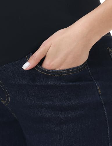 Foucome Maternity Jeans Wide Leg Trendy Pregnancy Denim Pants - color: Midnight Blue, size: Medium