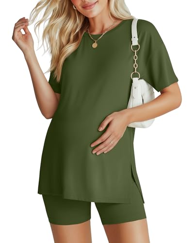 Women's Maternity Pajamas Set 2 Piece Outfits - color: Army Green, size: Large