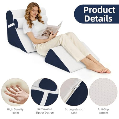 Wedge Pillow Set for After Surgery,White/Navy,4PCS-22 - color: White/Navy, size: 4PCS-22''